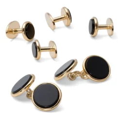 Black Onyx & Gold Vermeil Round Cufflink & Stud Set