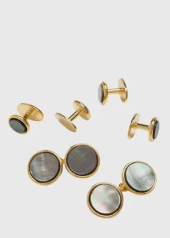 Double Round Gold & Mother of Pearl Stud Set