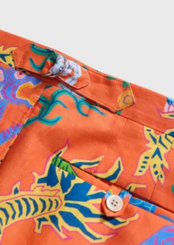 Dragon Printed Linen Dress Trouser
