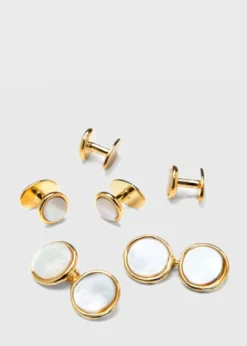 Gold Plated Mother of Pearl Cufflink & Stud Set