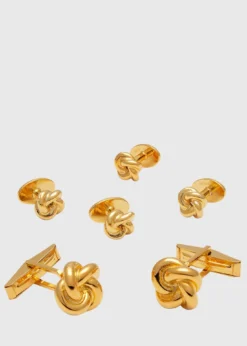 Gold Plated Sterling Silver Knot Cufflink & Stud Set