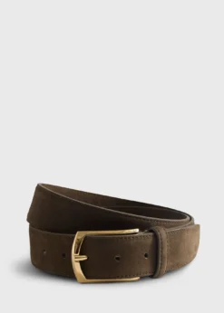 Nubuck Suede Belt with Gold Buckle