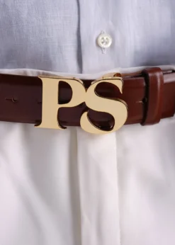 PS Brass Logo Leather Belt