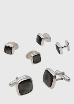 Square Smoked Mother of Pearl & Sterling Silver Stud Set