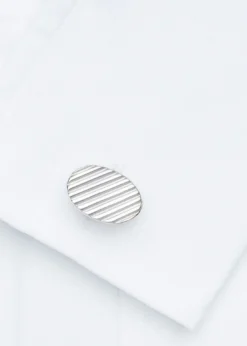 Sterling Silver Ribbed Oval Cufflinks