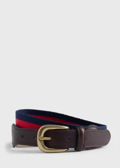 Striped Belt with Leather Trim